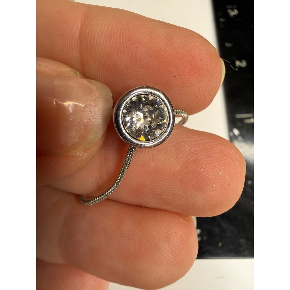 Mia Solano Silver Tone Round Clear Crystal Bezel Set Snake Chain Necklace
